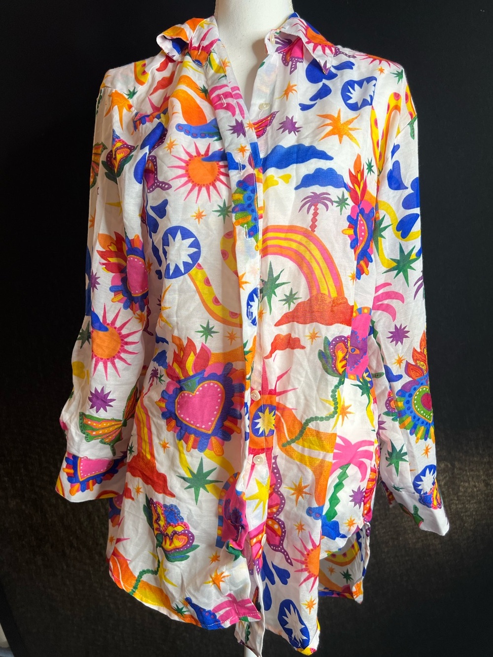 Women's White Rainbow & Floral Print Lounge Pants - Picture 3 of 7